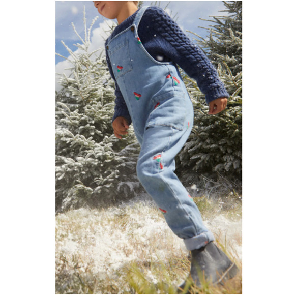 New - MINI BODEN  - Red Festive Car Embroidered Denim Overalls Size 6Y - 7Y - Picture 1 of 8